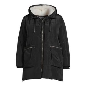 NWT Jason Maxwell Puffer Coat with Faux Shearling Lined Hooded Black Size Small